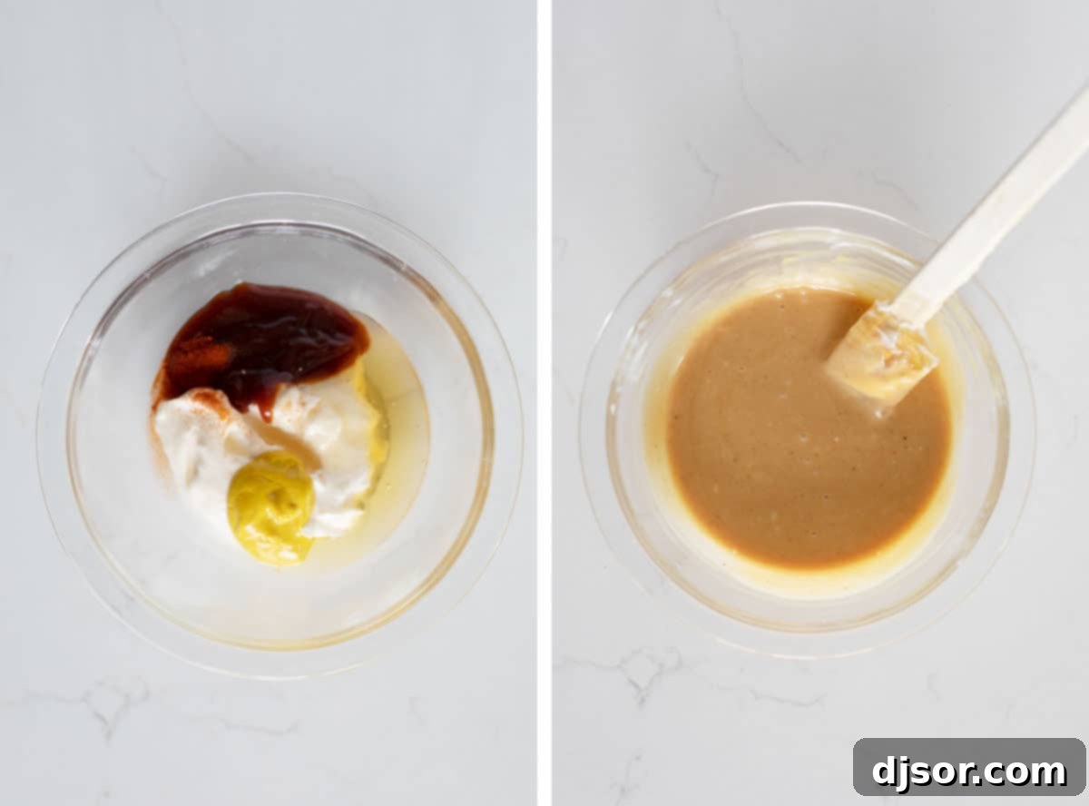 The simple process of combining ingredients for your perfect copycat Chick-fil-A sauce. Mixing ingredients together to make homemade chick fil a sauce