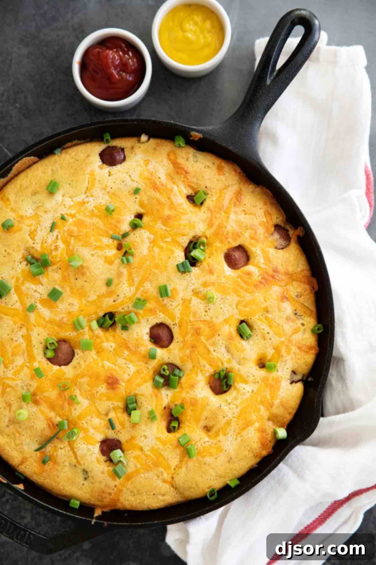 Corn Dog Casserole with Ketchup and Mustard