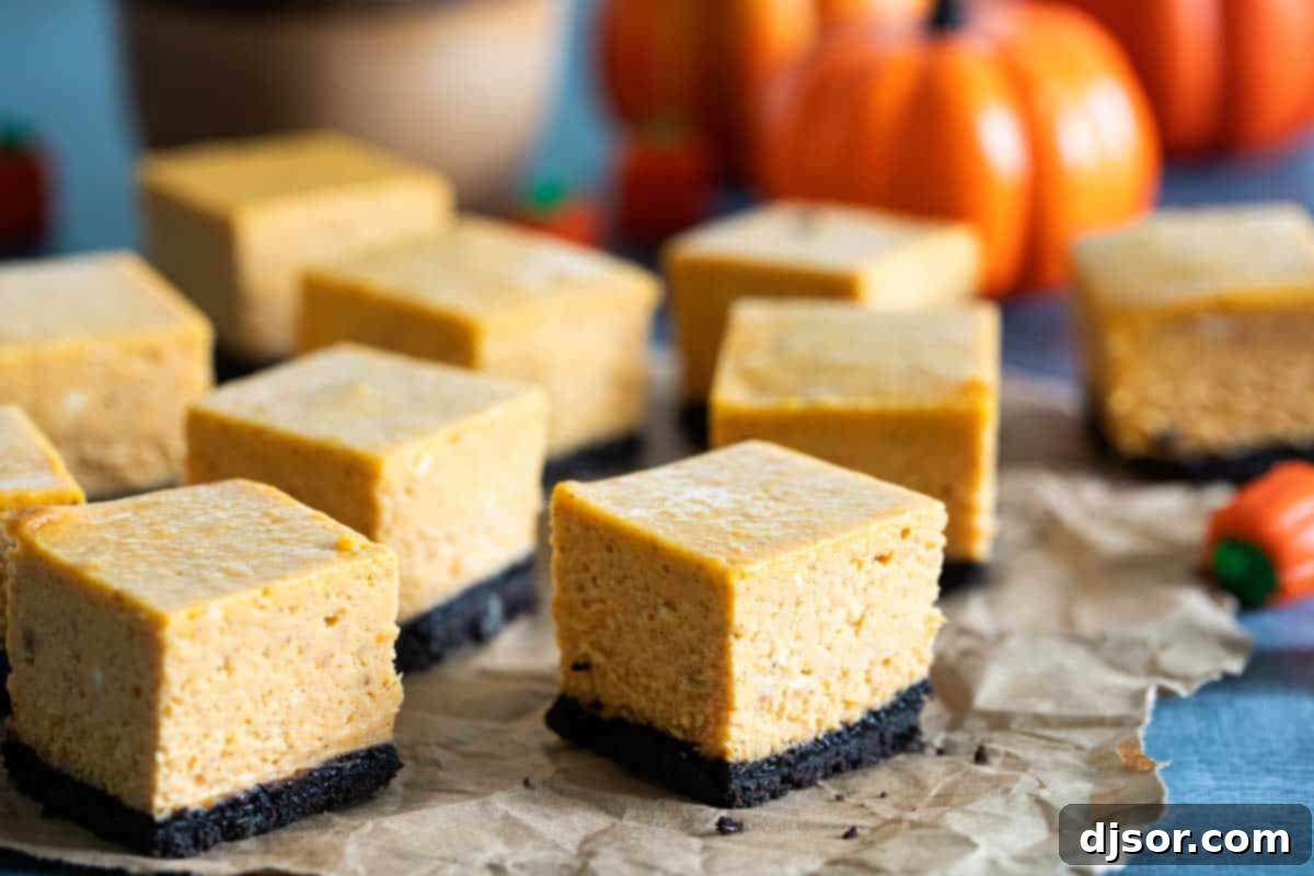 pumpkin cheesecake bars with cookie crust