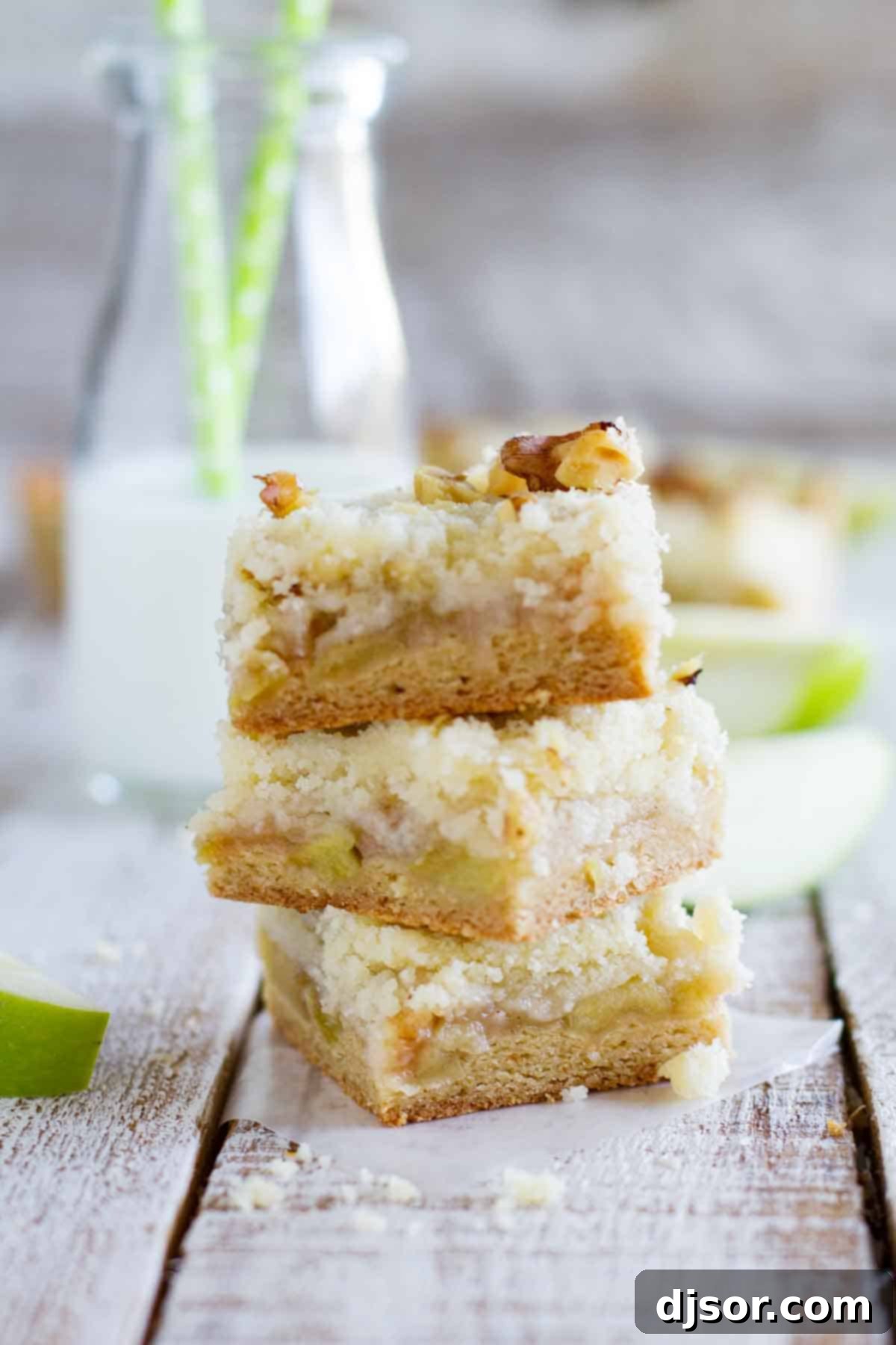 stacked apple bars with crumb topping