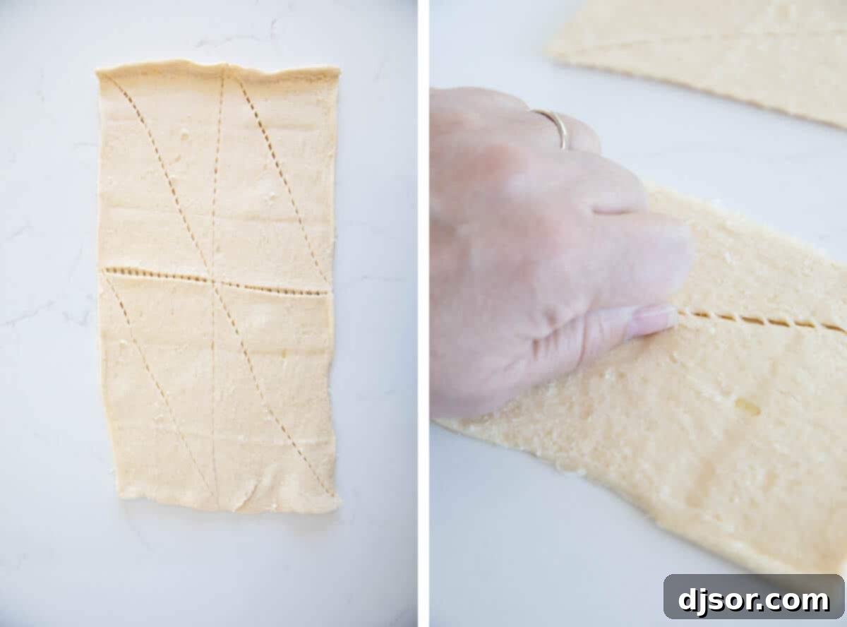 Perfect for Halloween or for a spooky dinner or lunch, these Mummy Hot Dogs are kid approved and couldn’t be easier! Unrolling crescent dough and pinching together seams to make rectangles.