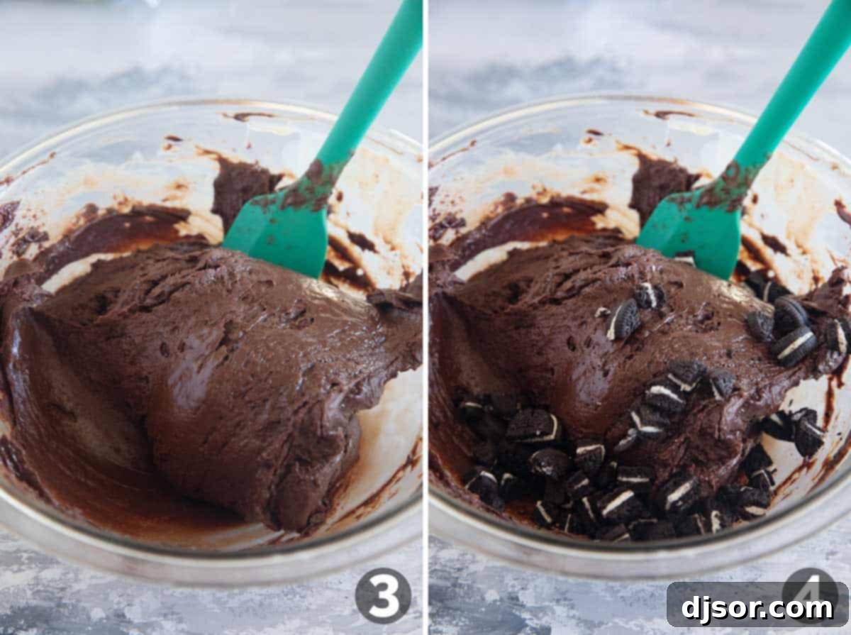 Mixing ingredients together for Oreo Fudge.