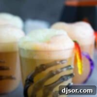 Mystic Concoction 2 Glasses of Witches Brew - a family friendly Halloween drink with sherbet.