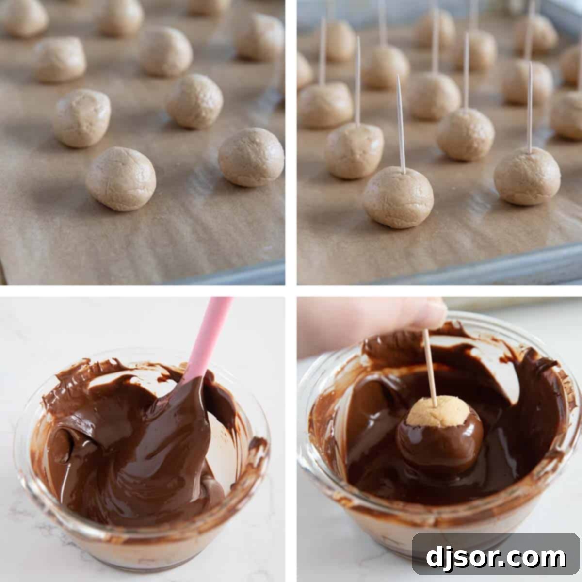 The Art of Dipping: Creating the Iconic Buckeye Look Dipping buckeye candy in chocolate, creating the signature look.