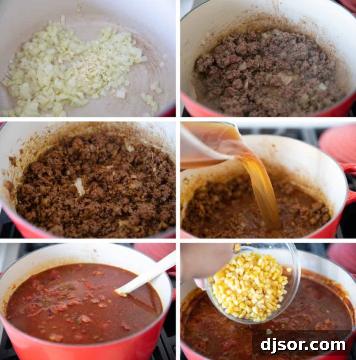 Visual Steps to Prepare Delicious Taco Soup A visual guide showing step-by-step cooking process for Taco Soup, from sautéing to simmering.