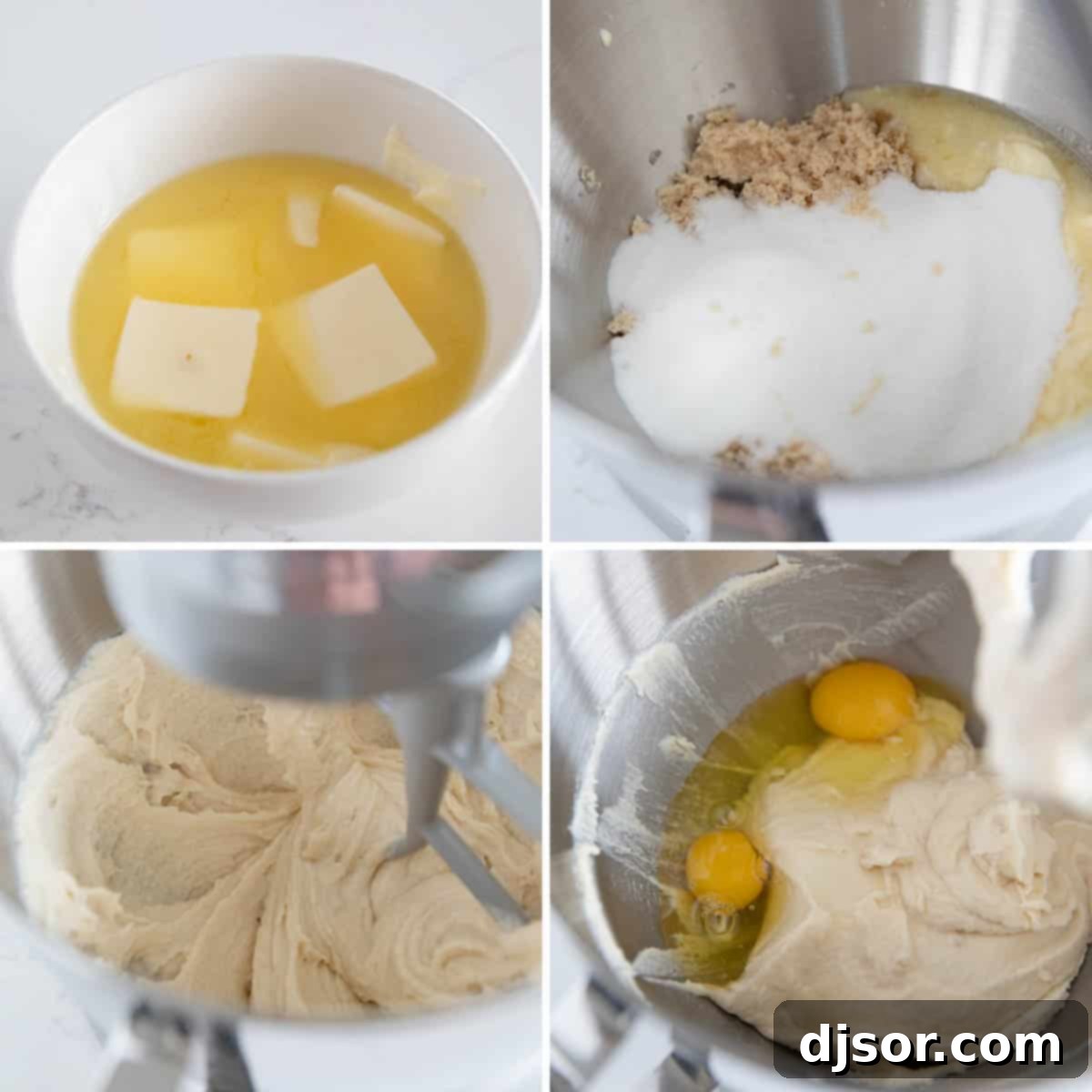 Soft, delicious, and super festive, these Christmas M&M Cookies will be a favorite for both kids and adults. Add sprinkles to make them even more fun! A visual guide showing the initial steps for preparing cookie dough for Christmas M&M Cookies.