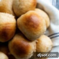 Golden Whole Wheat Rolls 2 overhead view of basket of whole wheat rolls