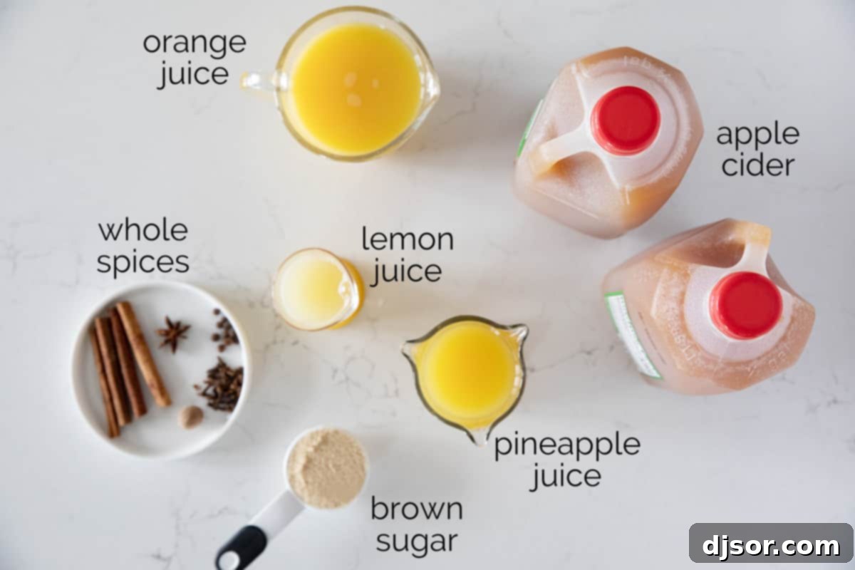 Ingredients needed to make wassail.