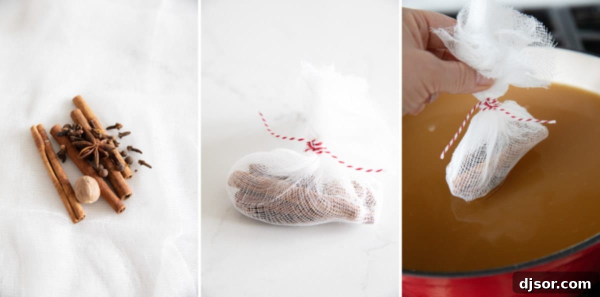 Perfect for winter celebrations or for warming up on a cold night, this hot Wassail Recipe is filled with spices and sweet juice flavors. It’s sweet and spicy and so warm and comforting! Making a spice bundle for Wassail.