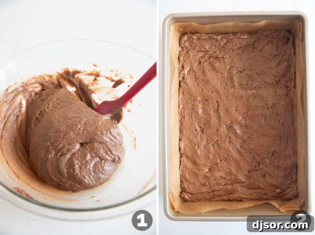 Making brownie batter for caramel brownies.