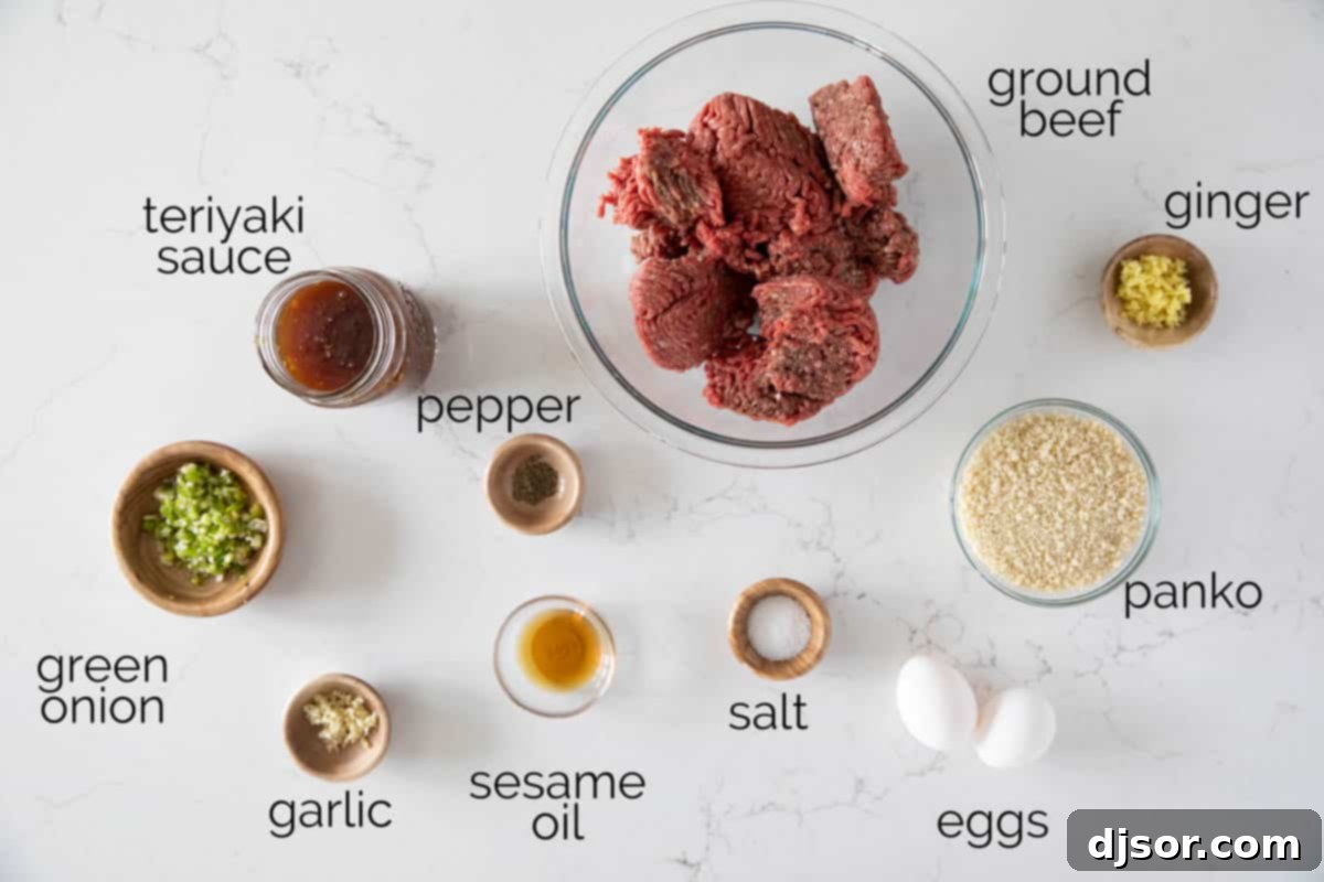 These Teriyaki Meatballs are made with a delicious homemade teriyaki sauce that is super easy and fast. The meatballs are juicy and flavorful, and the sauce is sweet, tangy, and savory. This recipe is perfect for a quick and easy weeknight dinner, or for a party appetizer. Ingredients to make teriyaki meatballs.