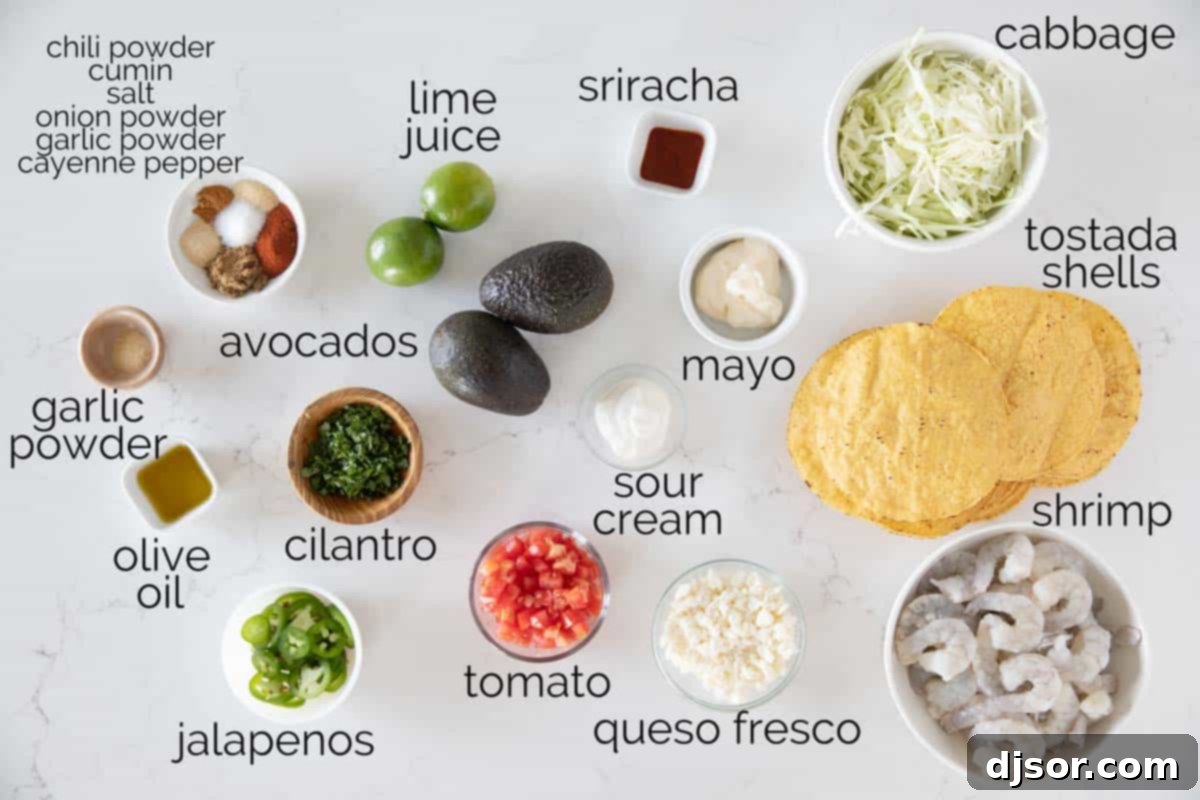 Ingredients for Shrimp Tostadas.