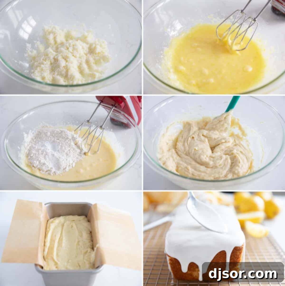 Step-by-step process of making the Lemon Loaf Steps to make Iced Lemon Loaf.