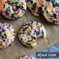 Monster Munchies 10 Halloween cookies with different halloween sprinkles and candy eyeballs.