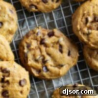 Harvest Pumpkin Chocolate Chip Delights 10 Pumpkin Chocolate Chip Cookies stacked on a cooling rack.