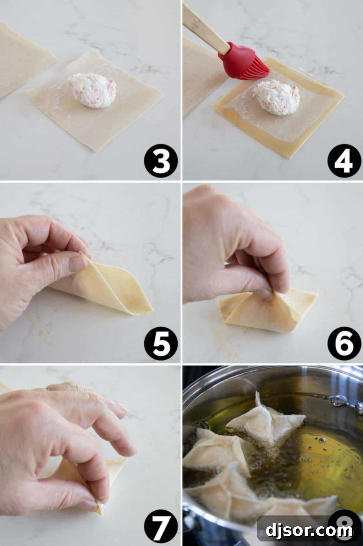 How to fold and fry crab rangoon.