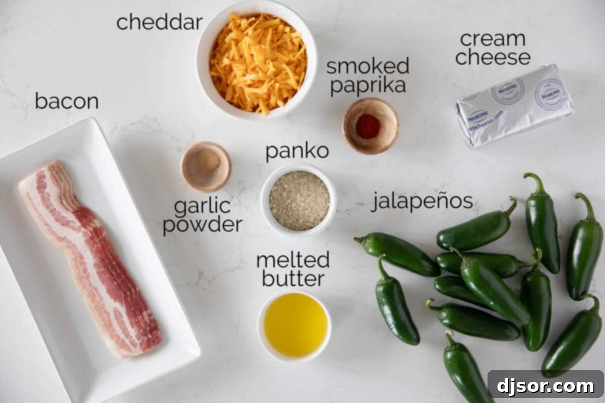 Ingredients for Jalapeño Poppers laid out on a surface.