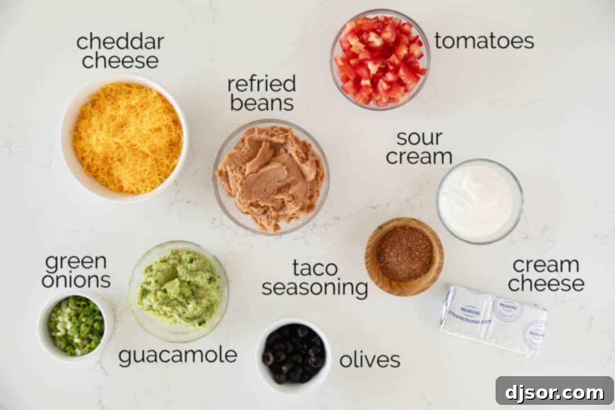 Ingredients for 7 Layer Dip.