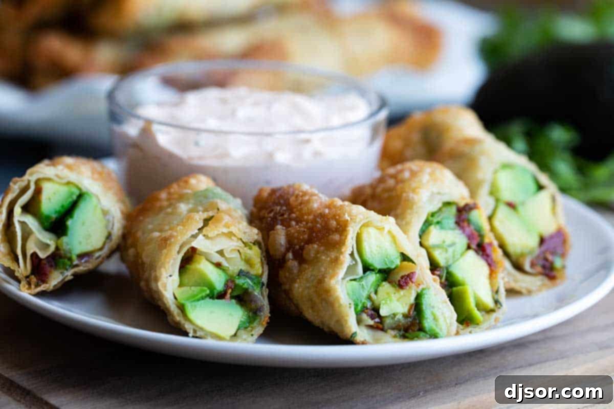 Crispy Avocado Egg Rolls with creamy Chipotle Ranch Dipping Sauce