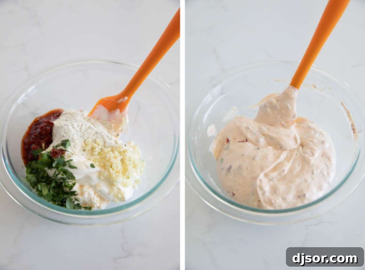 Mixing ingredients for the homemade Chipotle Ranch Dipping Sauce