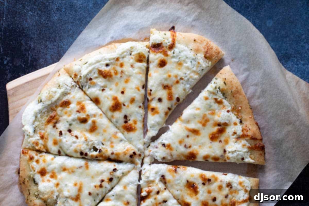 Perfectly Baked White Pizza Ready to Serve Slices of White Pizza