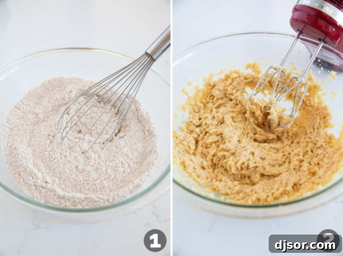 Carrot Cake Drops 4 Mixing dry ingredients and mixing wet ingredients to make cookies.