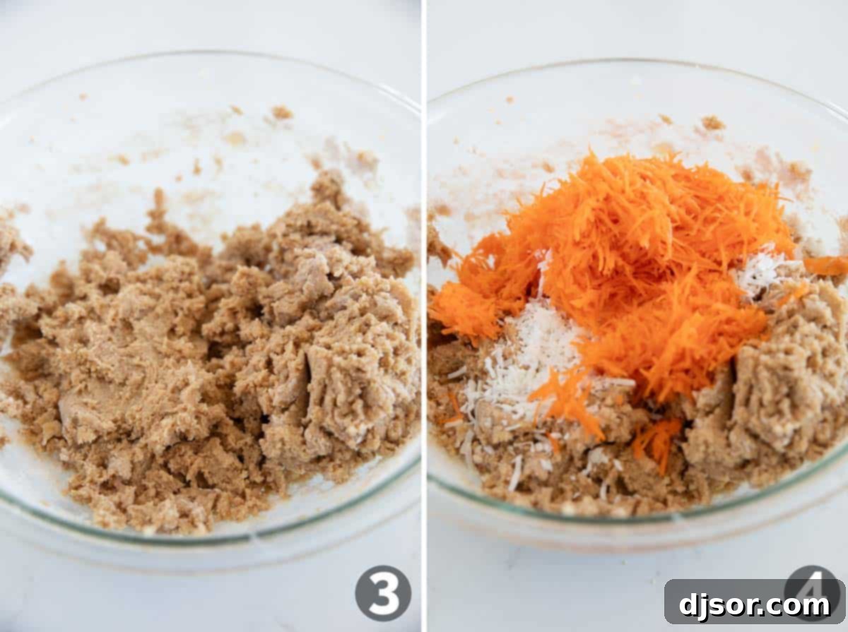 Carrot Cake Drops 5 Mixing together ingredients to make carrot cake cookies.