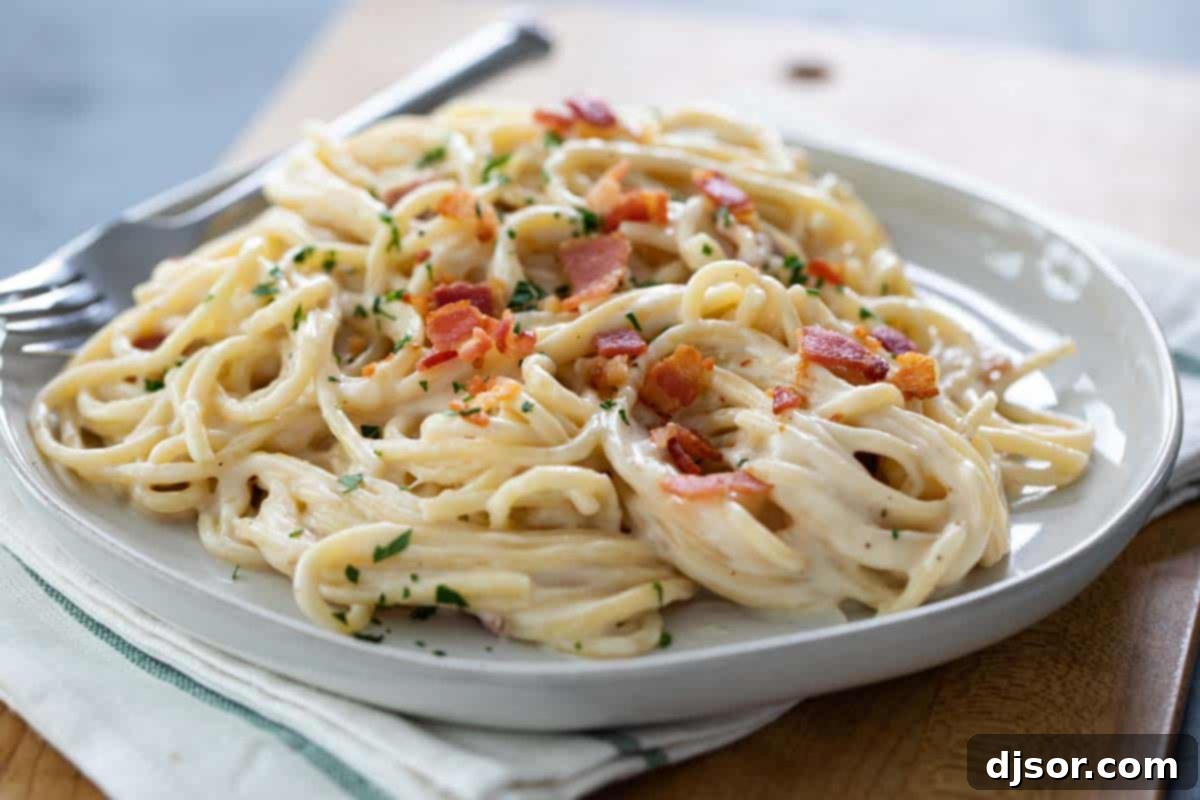 Plate of Alfredo Pasta with Bacon