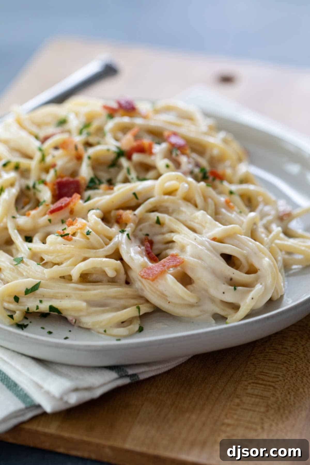 Homemade alfredo sauce with bacon