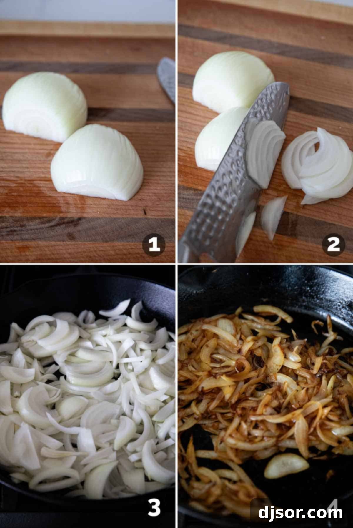 Classic Patty Melt 4 Caramelizing sliced onions in a cast iron skillet for patty melts.
