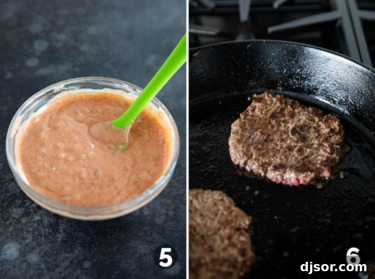 Classic Patty Melt 5 Preparing the special sauce and forming burger patties for Patty Melts.