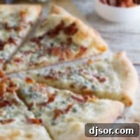 Savory Blue Cheese Bacon Bliss 4 Blue Cheese and Bacon Pizza on www.tasteandtellblog.com