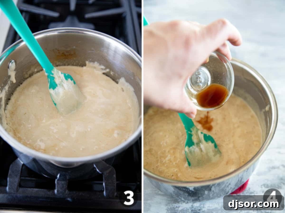 Gourmet Caramel Marshmallow Popcorn Clusters 5 Caramel and marshmallow mixture simmering in a saucepan, ready to be poured over popcorn.