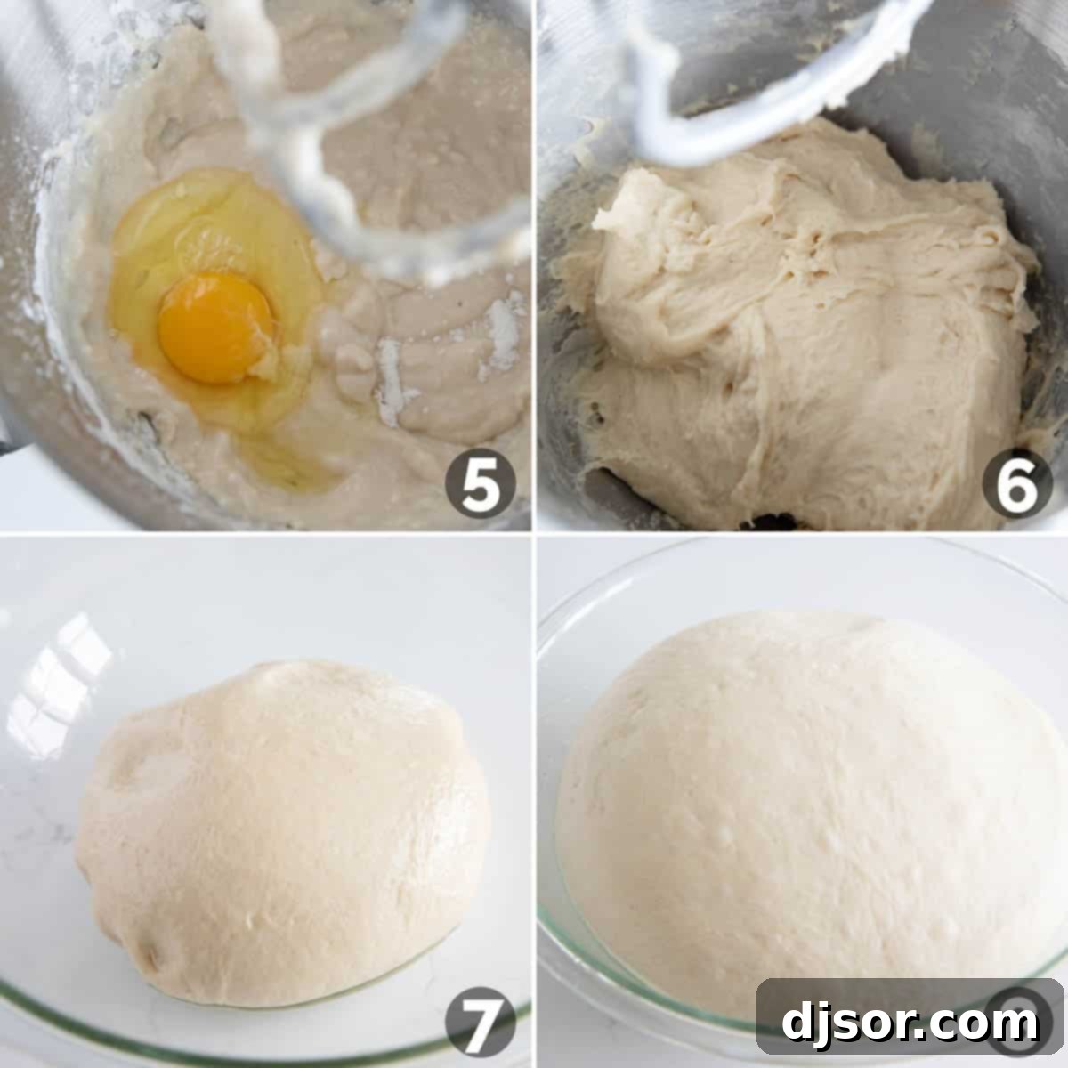 A detailed collage showing the various stages of mixing and kneading the dough for Texas Roadhouse Rolls, from initial ingredient combination to the formation of a smooth, elastic dough.