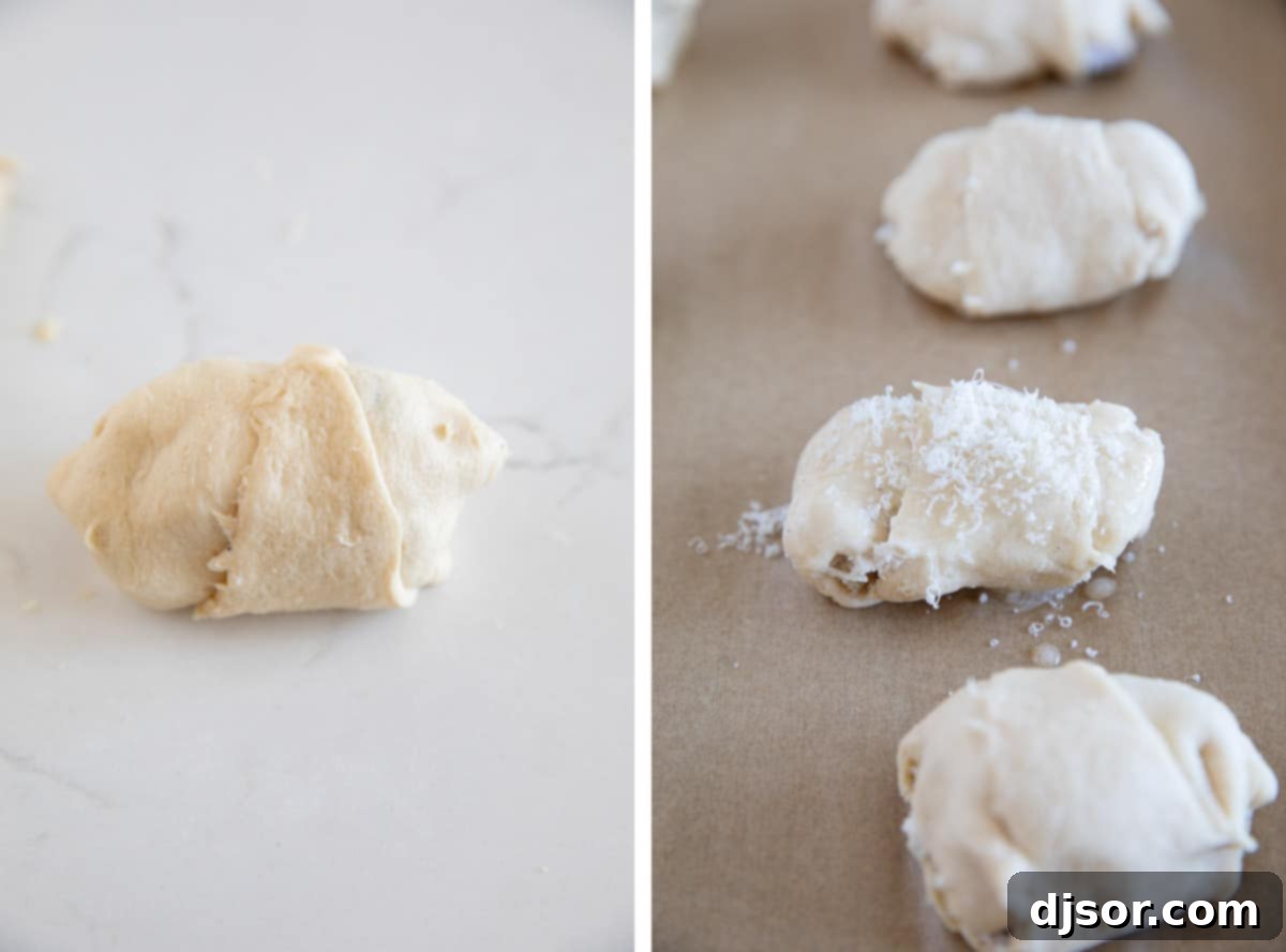 Chicken, cream cheese, and mushrooms are rolled and baked inside crescent rolls for these easy, family favorite Chicken Crescent Rolls. Rolling crescent dough and topping with butter and parmesan.