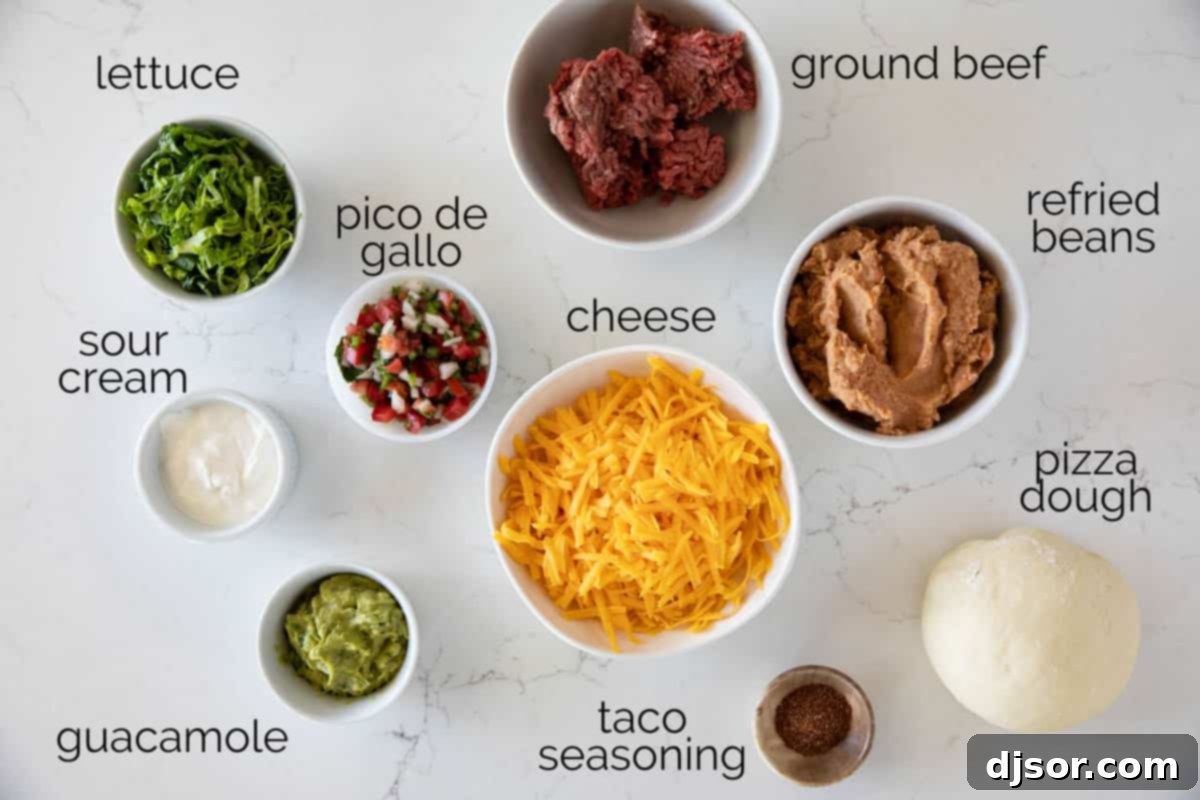 Ingredients for Taco Pizza.