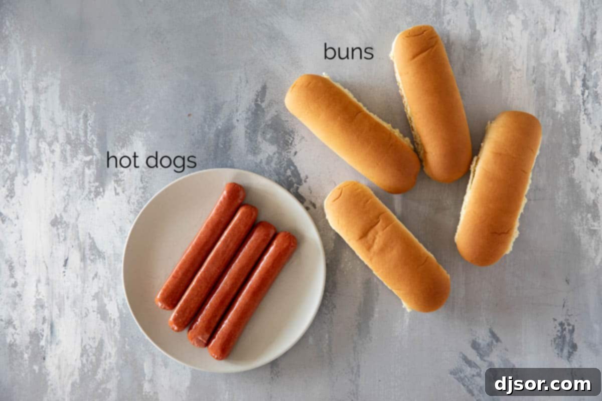 Ingredients for Air Fryer Hot Dogs.