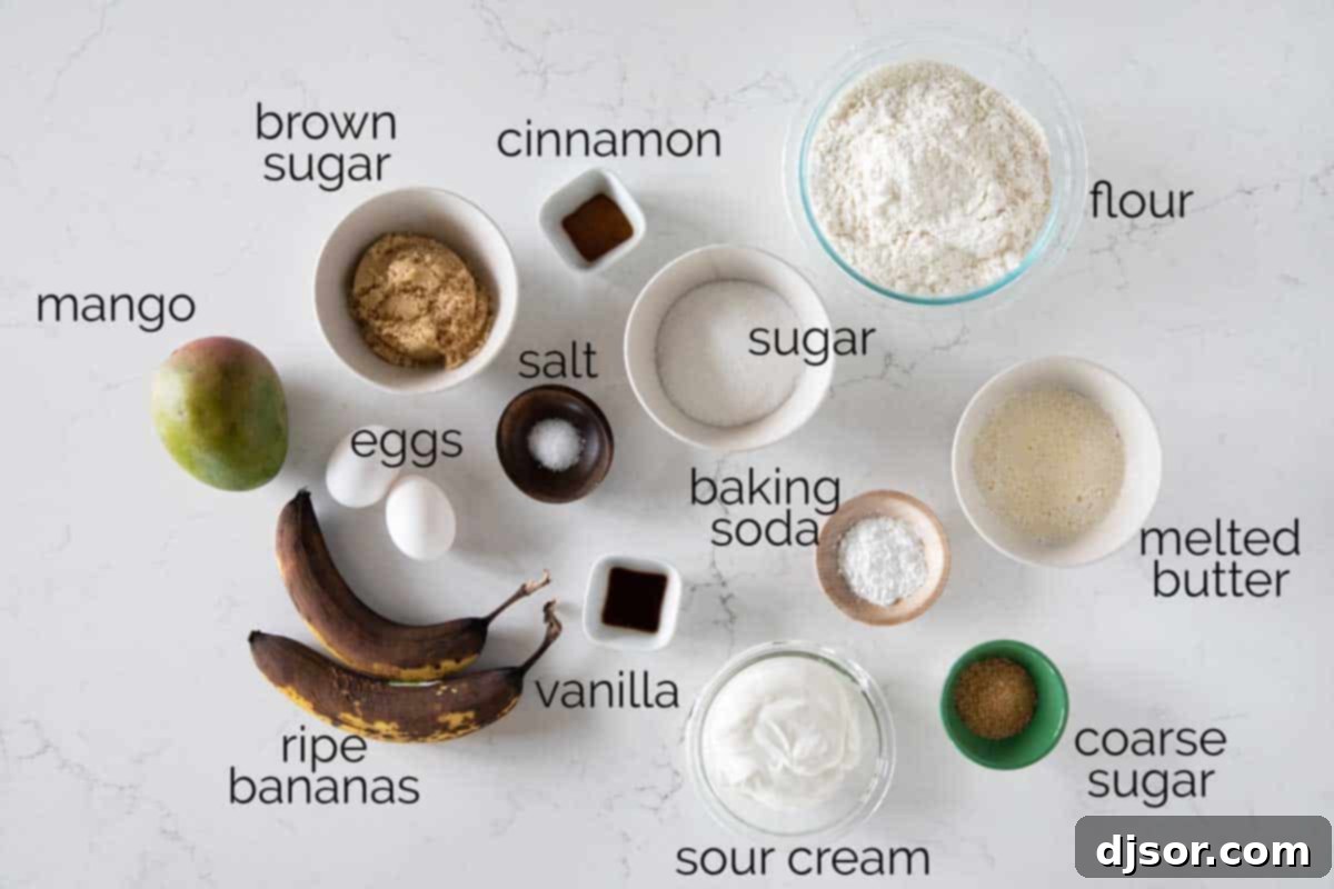 ingredients needed for Mango Muffins with Banana