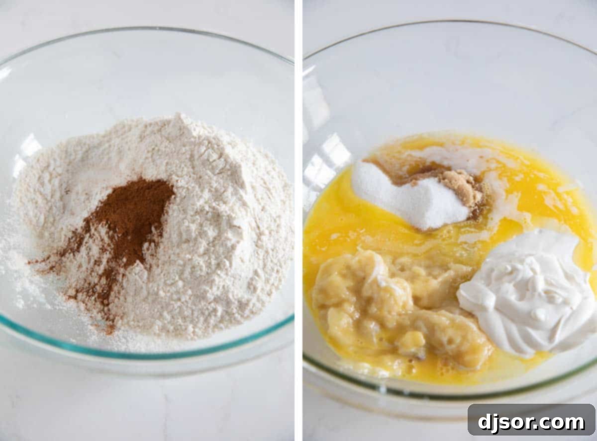 dry ingredients and wet ingredients for muffins