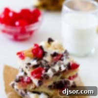 Tropical Sundae Bars 4 Banana Split Bars stacked on top of each other, showcasing their delightful appearance