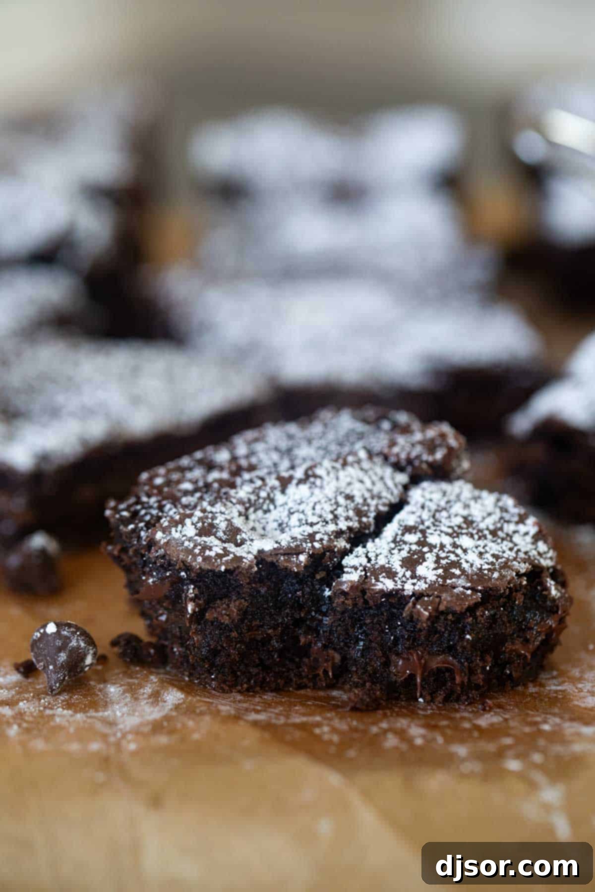 A cake mix brownie with a bite taken out, showing the fudgy texture inside.