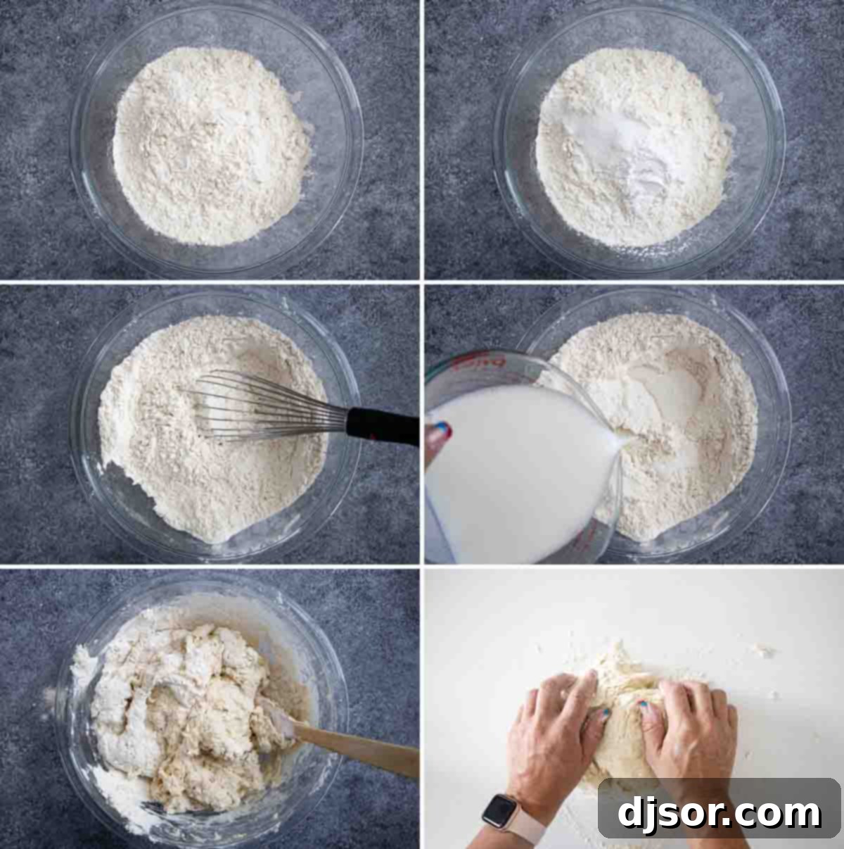 Visual guide showing the preparation stages of fry bread dough, from mixing to resting, ready for frying. Step-by-step process of making traditional fry bread dough for homemade Navajo Tacos