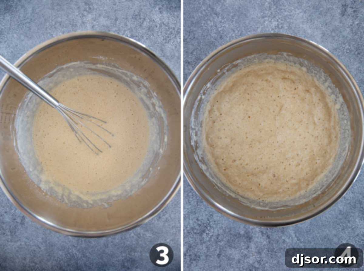 Classic Belgian Waffles 5 Letting batter rise for Belgian Waffle Recipe.