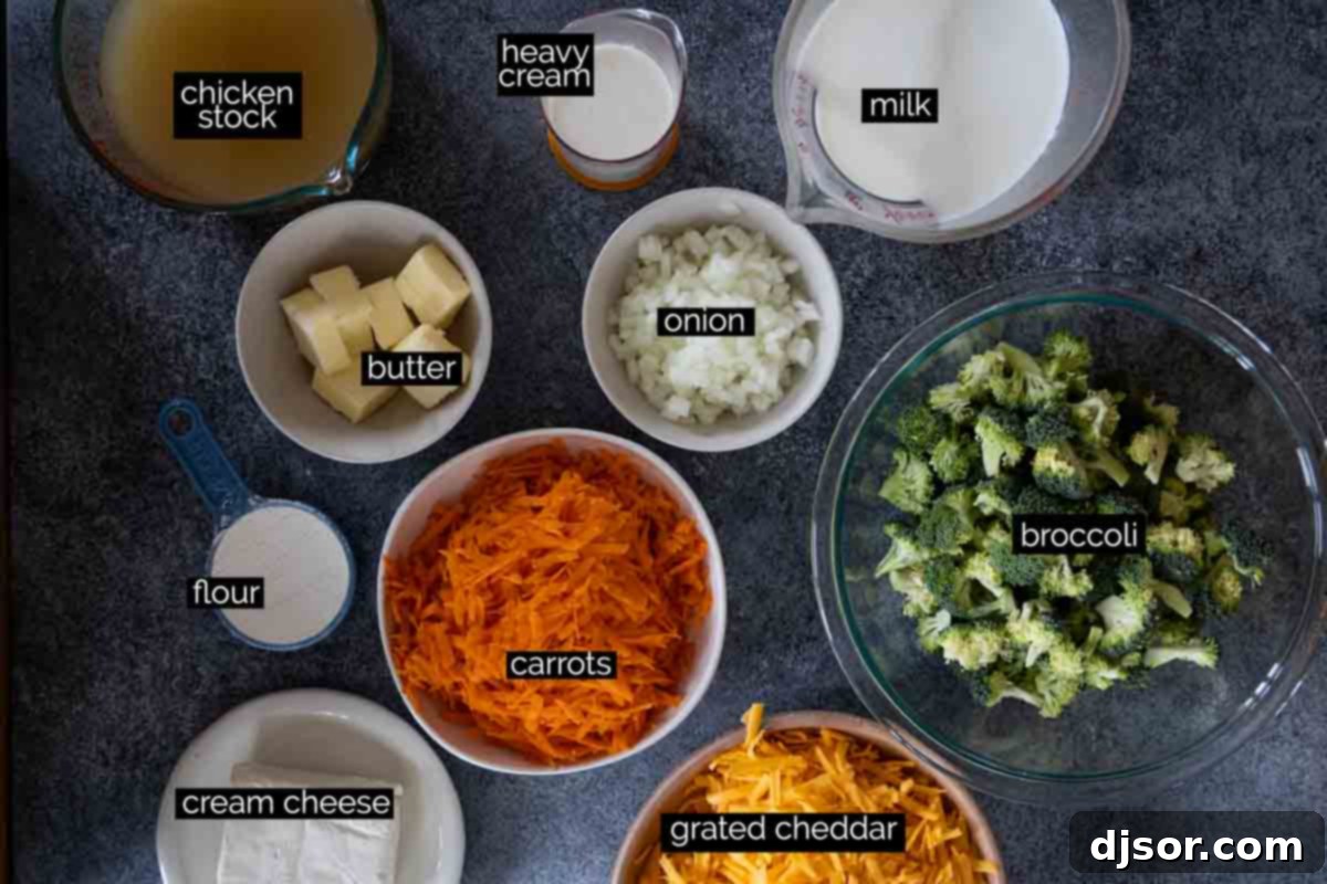ingredients needed to make broccoli cheddar soup