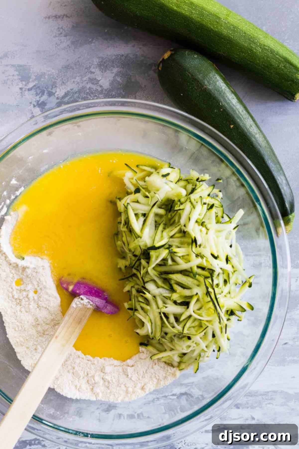 overhead view of ingredients for zucchini muffins