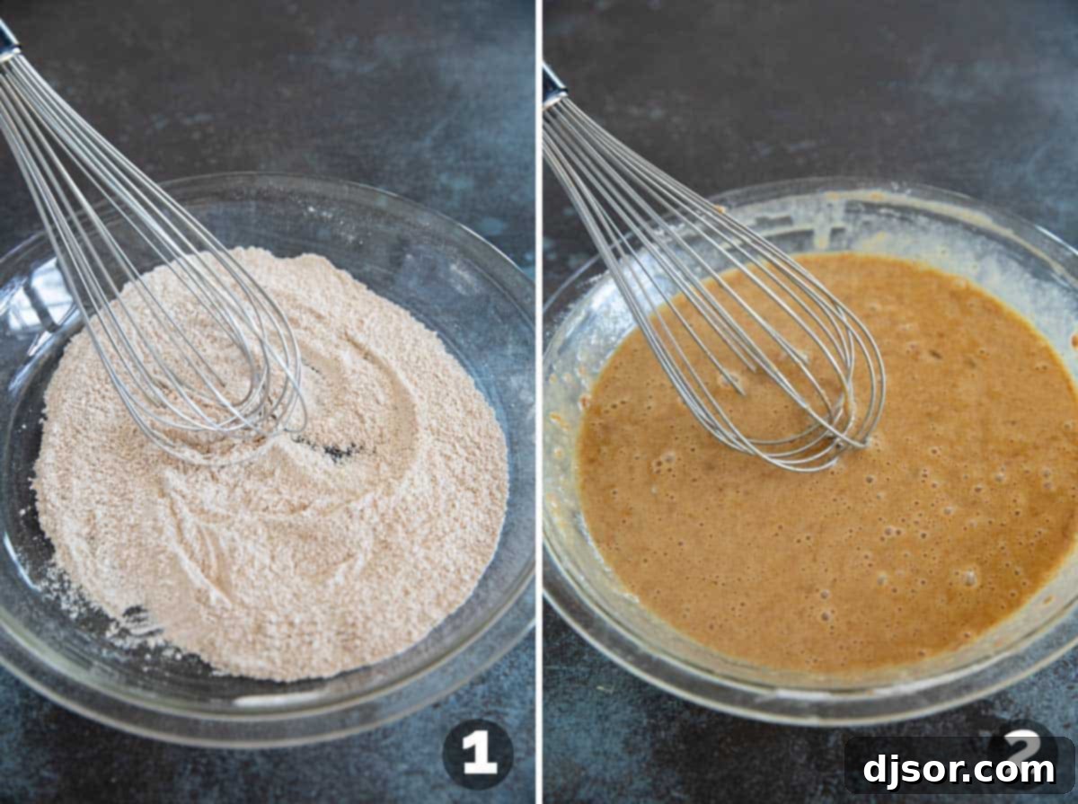 Pain Perdu 4 Hands whisking together the wet and dry ingredients in a shallow dish, forming a smooth and uniform French Toast batter.