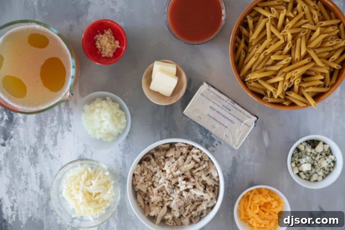 Ultimate Buffalo Chicken Pasta 3 Ingredients for Buffalo Chicken Pasta.