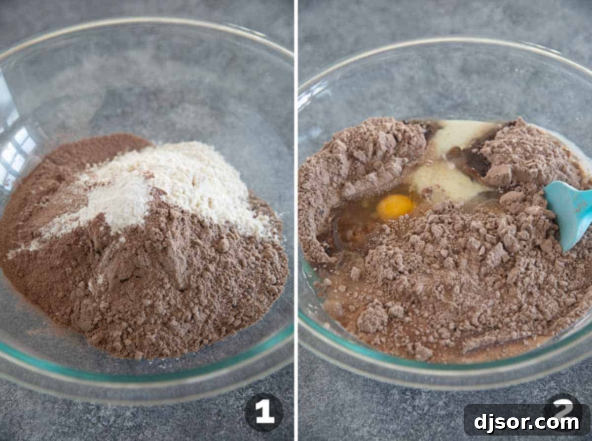 A bowl of cake mix muffin batter being mixed.