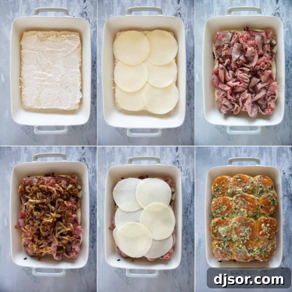 Steps to layer roast beef sliders