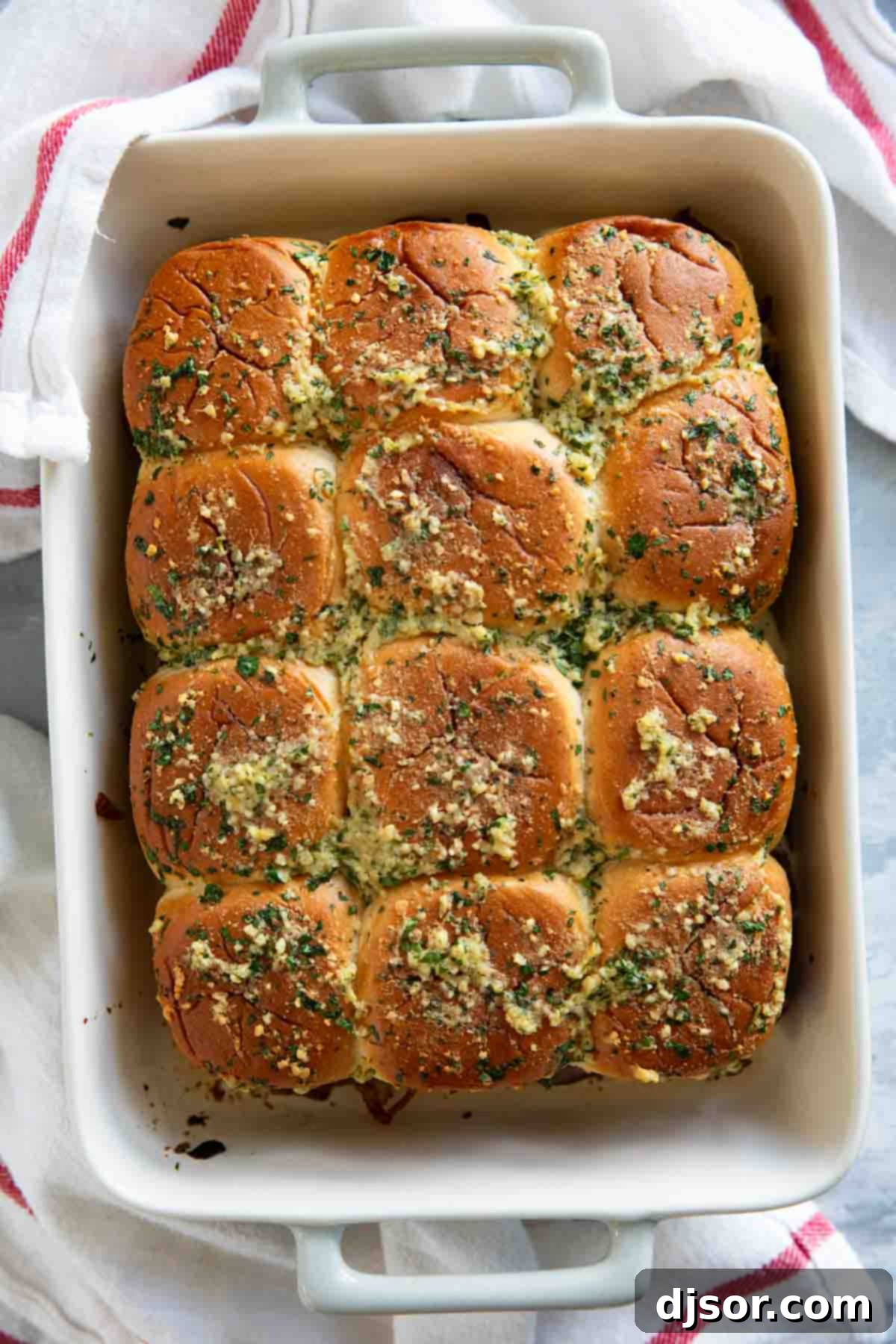 Roast Beef Sliders in a baking dish.